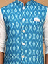 Vastramay Men's Turquoise Cotton Nehru Jacket With White Kurta And Pyjama Set